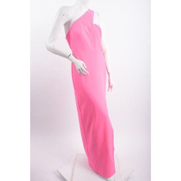 Aidan Mattox Womans One Shoulder Dress Crepe Gown Long US 8 EUR 40 Neon Pink NWT - Picture 3 of 7